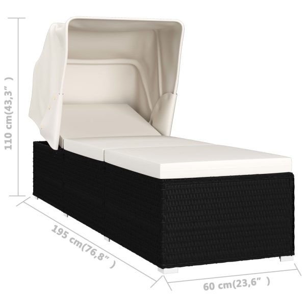 Sun Lounger with Canopy and Cushion Poly Rattan – Cream