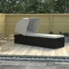 Sun Lounger with Canopy and Cushion Poly Rattan – Cream