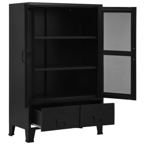 Office Cabinet with Mesh Doors Industrial Black 75x40x120 cm Steel