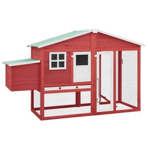 Chicken Coop with Nest Box Solid Fir Wood – Red