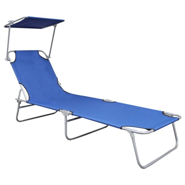 Folding Sun Lounger with Canopy Aluminium – Light Blue