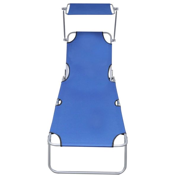 Folding Sun Lounger with Canopy Aluminium – Light Blue