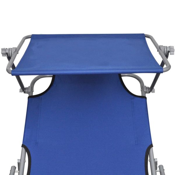 Folding Sun Lounger with Canopy Aluminium – Light Blue