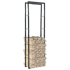 Firewood Rack Black Steel – 60x25x200 cm