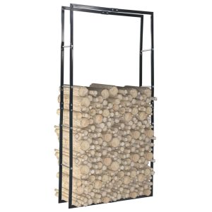 Firewood Rack Black Steel – 100x25x200 cm