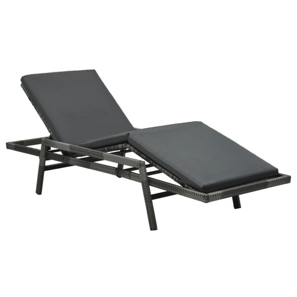 Sun Lounger with Cushion Poly Rattan Grey