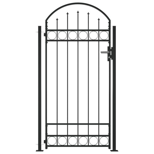 Fence Gate with Arched Top and 2 Posts 105×204 cm Black