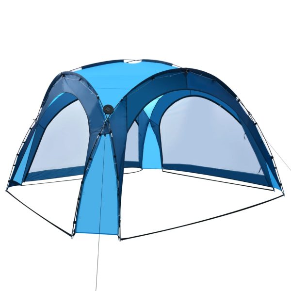 Party Tent with LED and 4 Sidewalls 3.6×3.6×2.3 m Blue