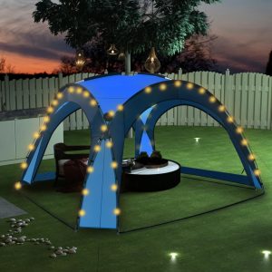 Party Tent with LED and 4 Sidewalls 3.6x3.6x2.3 m Blue