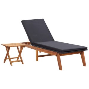 Sun Lounger with Table Poly Rattan and Solid Acacia Wood