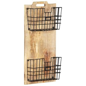 Wall-mounted Magazine Rack 33x10x67 cm Solid Rough Mango Wood