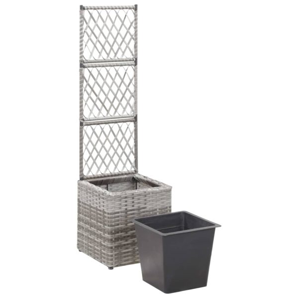 Trellis Raised Bed with Pot Poly Rattan – 30x30x107 cm, Grey