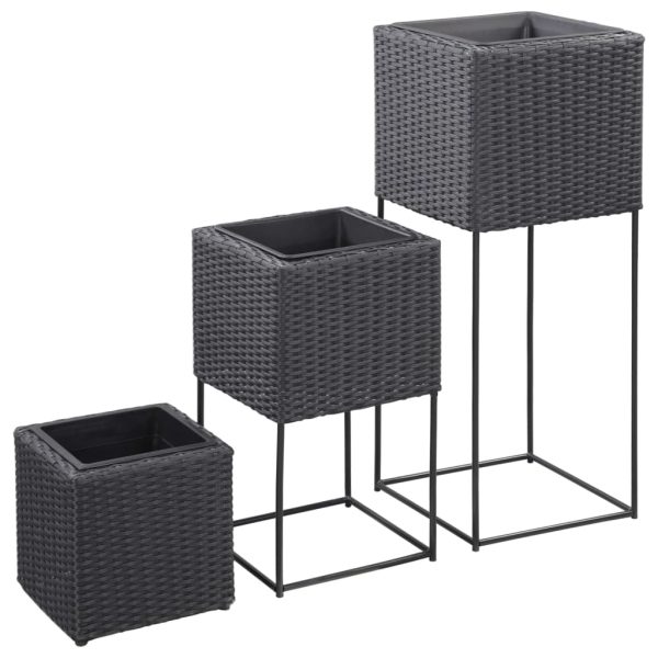 Garden Raised Beds 3 pcs Poly Rattan – Black