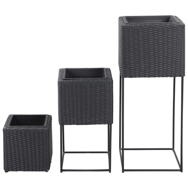 Garden Raised Beds 3 pcs Poly Rattan – Black