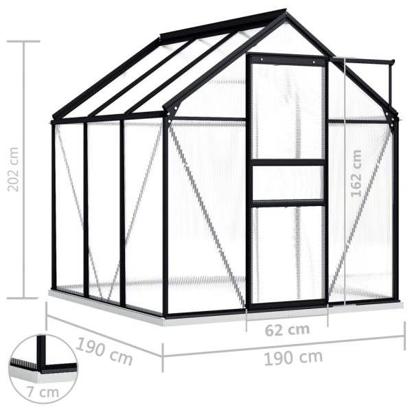 Greenhouse with Base Frame Anthracite Aluminium – 190x190x202 cm