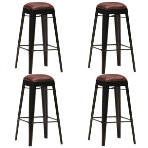 Bar Stools 4 pcs Black Real Leather