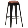 Bar Stools 4 pcs Black Real Leather