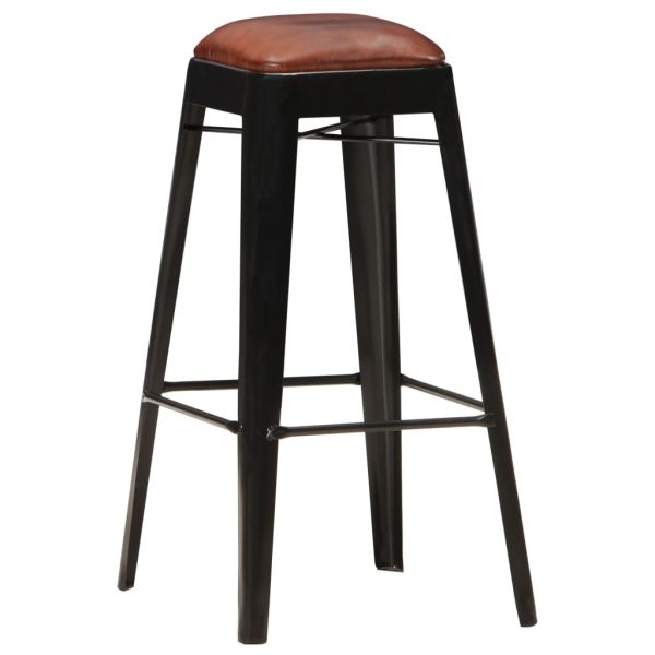 Bar Stools 4 pcs Black Real Leather