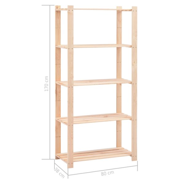 5-Tier Storage Racks 2 pcs 80x38x170 cm Solid Wood Pine 250 kg