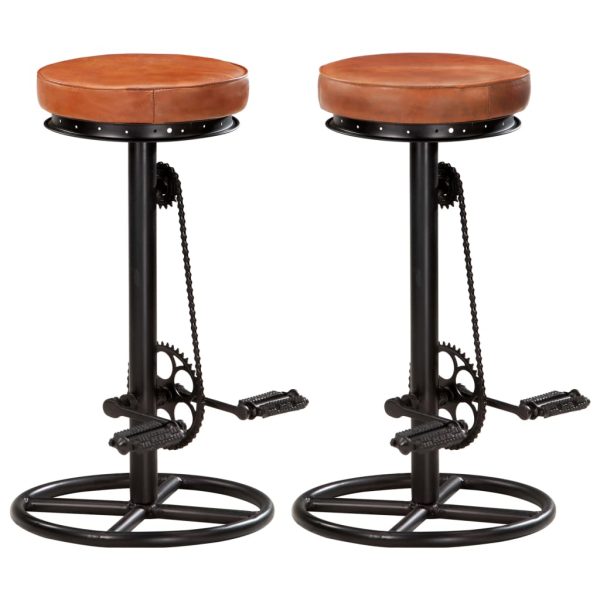 Bar Stools 2 pcs and Real Goat Leather – Brown and Black