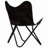 Butterfly Chairs 2 pcs Black Kids Size Real Leather