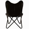 Butterfly Chairs 2 pcs Black Kids Size Real Leather