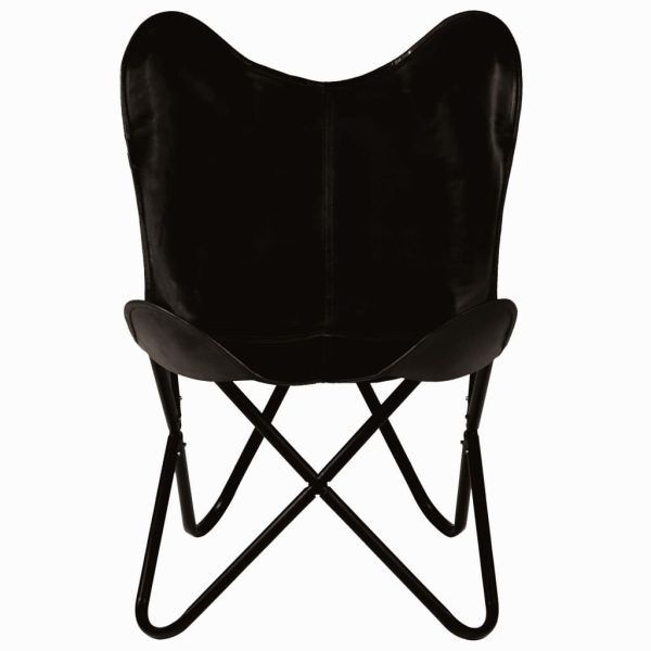 Butterfly Chairs 2 pcs Black Kids Size Real Leather