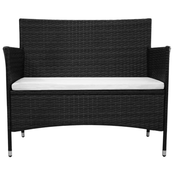 Garden Bench with Cushion Poly Rattan Black