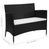 Garden Bench with Cushion Poly Rattan Black