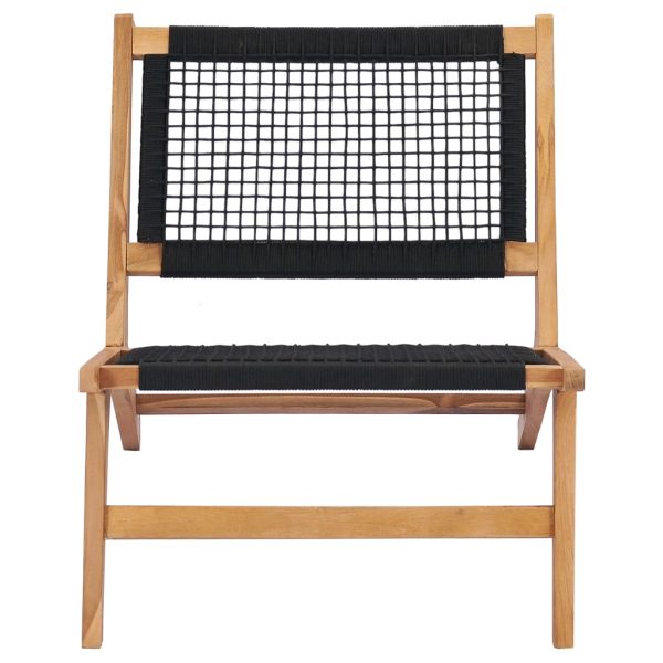 Sun Lounger with Footrest Solid Teak Wood and Rope