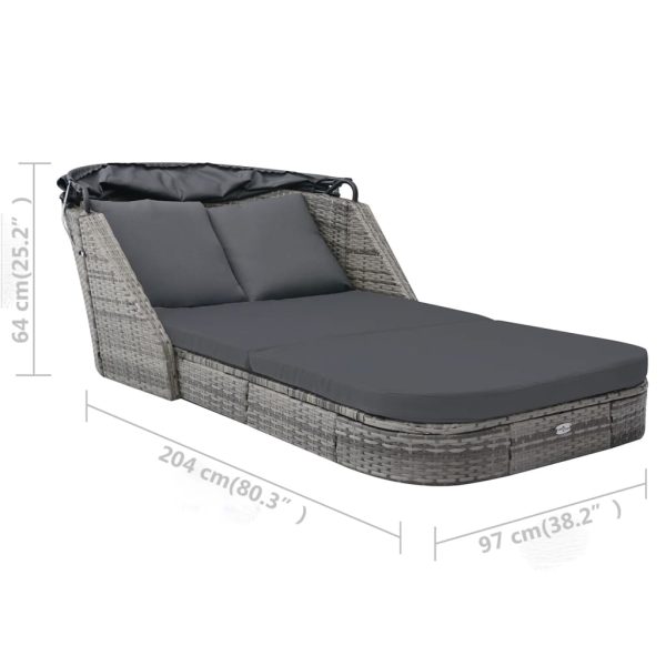 Sun Lounger with Canopy Poly Rattan Anthracite