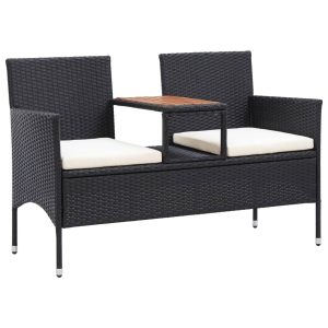 2-Seater Garden Bench with Tea Table 143 cm Poly Rattan