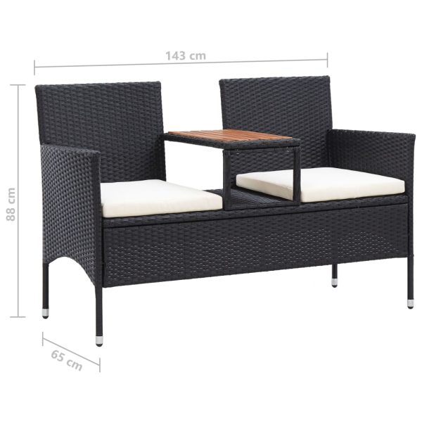 2-Seater Garden Bench with Tea Table 143 cm Poly Rattan – Black