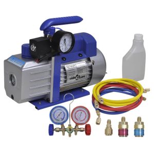 Single Stage Vacuum Pump with 2-Way Manifold Gauge Set