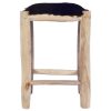 Bar Stool Real Goat Leather and Solid Teak Wood