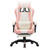 Racing Chair with Footrest Faux Leather – Pink and White