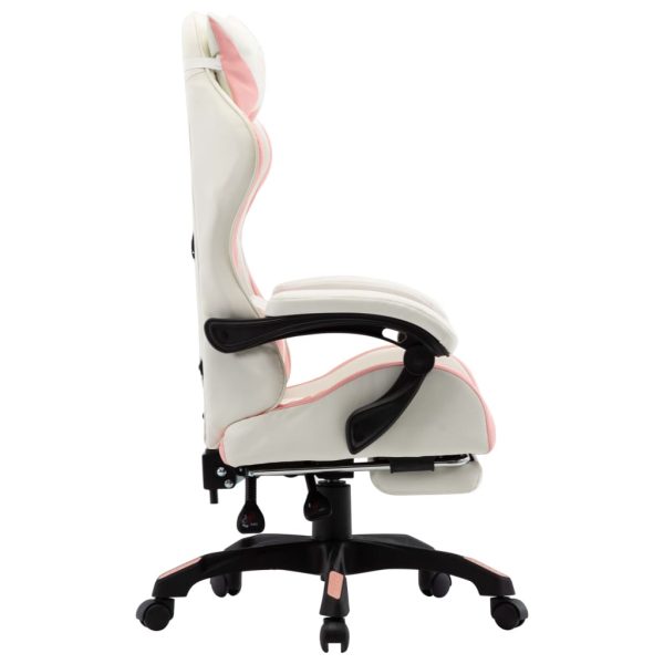 Racing Chair with Footrest Faux Leather – Pink and White