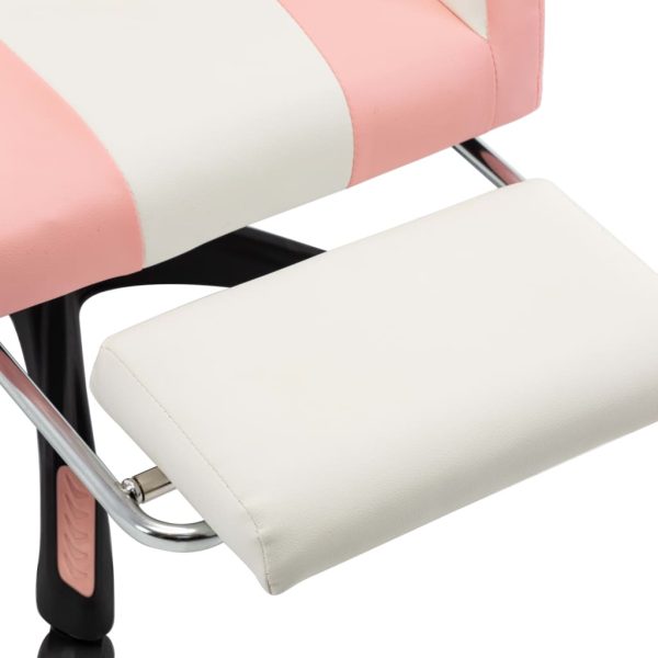 Racing Chair with Footrest Faux Leather – Pink and White