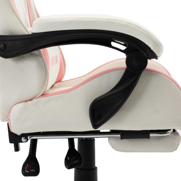 Racing Chair with Footrest Faux Leather – Pink and White