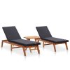 Sun Loungers 2 pcs with Table Poly Rattan and Solid Acacia Wood