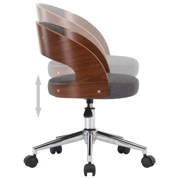 Swivel Office Chair Grey Bent Wood and Fabric