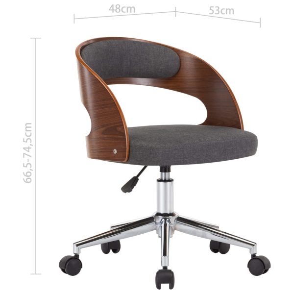 Swivel Office Chair Grey Bent Wood and Fabric