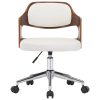 Swivel Office Chair White Bent Wood and Faux Leather