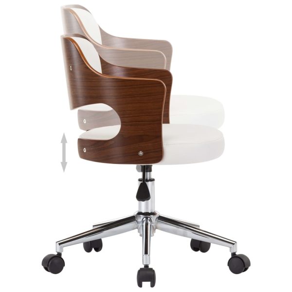 Swivel Office Chair White Bent Wood and Faux Leather