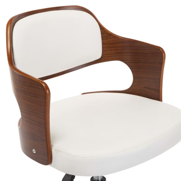 Swivel Office Chair White Bent Wood and Faux Leather