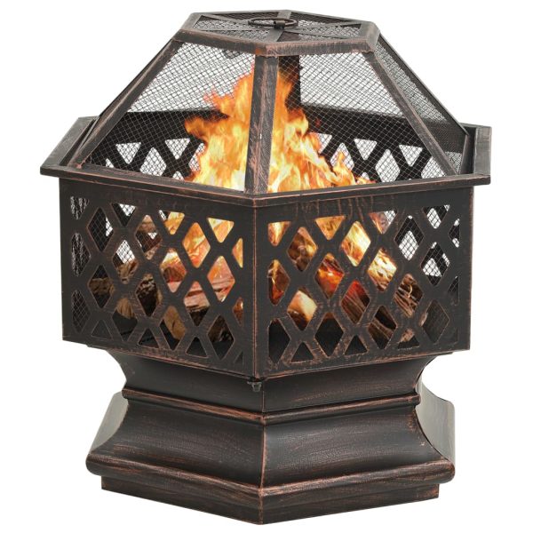 Rustic Fire Pit with Poker 62x54x56 cm XXL Steel