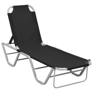 Sun Lounger Aluminium and Textilene Black