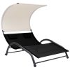 Double Sun Lounger with Canopy Textilene Black