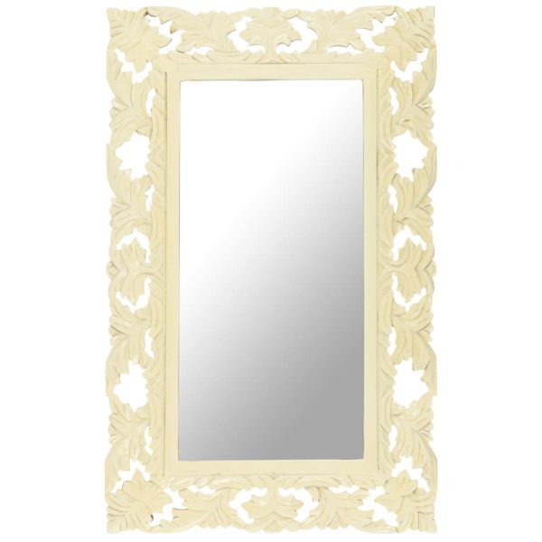 Hand Carved Mirror Solid Mango Wood – 50×80 cm, White