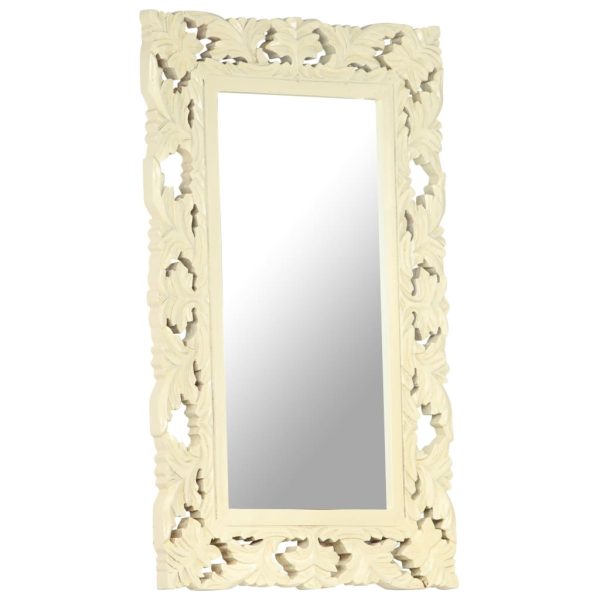 Hand Carved Mirror Solid Mango Wood – 50×80 cm, White